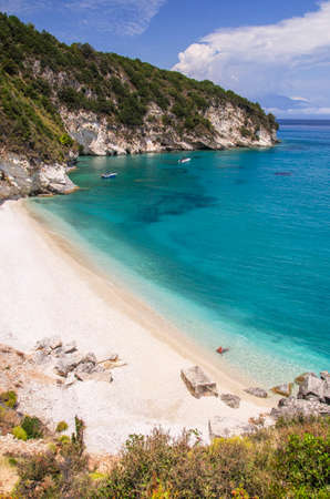 Picturesque Xigia sandy beach on north west coast of Zakynthos island, Greeceの写真素材