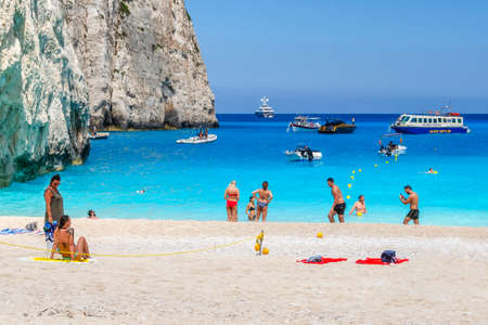 Picturesque Navagio sandy beach with famous shipwreck. It is situated on west coast of Zakynthos island, Greece.のeditorial素材