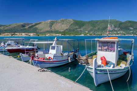 Fishing boats in Alykanas harbor. Alykanas is situated on the east coast of Zakynthos island, Greece.のeditorial素材