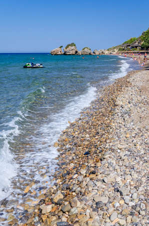 Scenic Porto Zorro sandy beach. It is situated on the south east coast of Zakynthos island, Greece.のeditorial素材