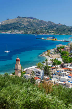 Picturesque panoramic landscape of Zakynthos town. Zakynthos island on Ionian Sea is situated on the west of Greece.のeditorial素材