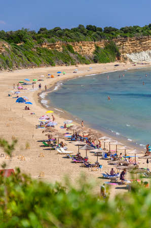Picturesque sandy Gerakas beach - a breeding site of the caretta sea turtles, situated on Vassilikos peninsula of Zakynthos island on Ionian Sea, Greece.のeditorial素材