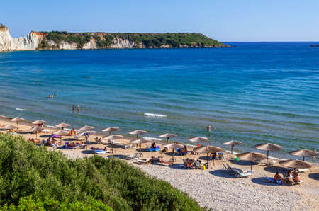 Picturesque sandy Gerakas beach - a breeding site of the caretta sea turtles, situated on Vassilikos peninsula of Zakynthos island on Ionian Sea, Greece.のeditorial素材