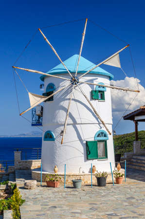 Traditional greek windmill on Zakynthos island on Ionian Sea, Greece.の写真素材