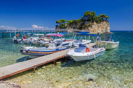 Picturesque Cameo island in Agios Sostis, situated on Laganas bay on the south of Zakynthos island on Ionian Sea, Greece.のeditorial素材