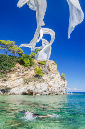 Picturesque Cameo island in Agios Sostis, situated on Laganas bay on the south of Zakynthos island on Ionian Sea, Greece.のeditorial素材