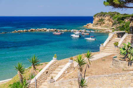 Beautiful Porto Roma sandy beach. It is situated on Vassilikos peninsula on the south east coast of Zakynthos island, Greece.のeditorial素材