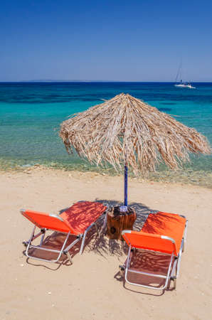 Beautiful Porto Roma sandy beach. It is situated on Vassilikos peninsula on the south east coast of Zakynthos island, Greece.の写真素材