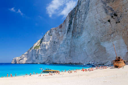 Picturesque Navagio sandy beach with famous shipwreck. It is situated on west coast of Zakynthos island, Greece.のeditorial素材