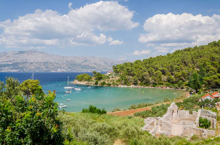 Picturesque sandy beach of Lovrecina on the northern coast of Brac island in Croatia.の写真素材