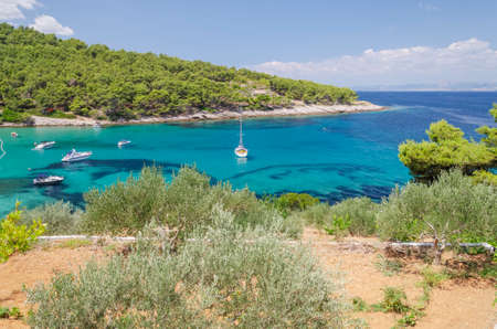 Picturesque sandy beach of Lovrecina on the northern coast of Brac island in Croatia.