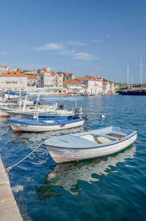 Picturesque old town and bay of Milna. Milna is situated on west coast of Brac island in Croatia.のeditorial素材