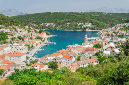 Spectacular view on Pucisca town located on the north coast of Brac island in Croatiaの写真素材