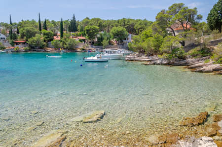 Idyllic Osibova bay with rocky beach nearby Milna on the west coast of Brac island in Croatia