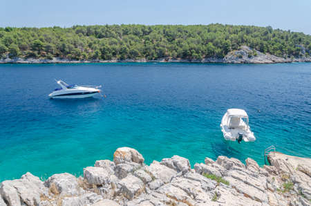 Idyllic Osibova bay with rocky beach nearby Milna on the west coast of Brac island in Croatiaの写真素材