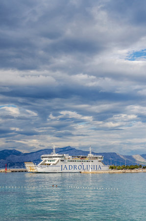 Picturesque view of Jadrolinija ferry on the way to Supetar. Jadrolinija is Croatian shipping...