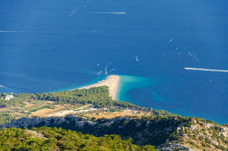 Spectacular view on Golden Cape from Vidova Gora on the south coast of Brac island in Croatiaの写真素材