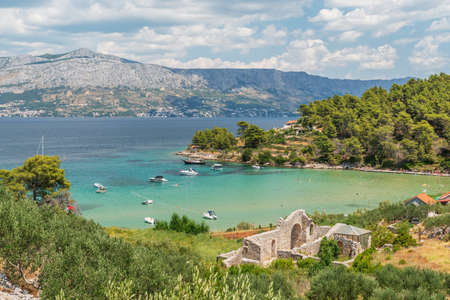 Picturesque sandy beach of Lovrecina on the northern coast of Brac island in Croatia.