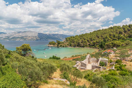 Picturesque sandy beach of Lovrecina on the northern coast of Brac island in Croatia.の写真素材
