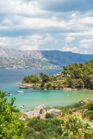Picturesque sandy beach of Lovrecina on the northern coast of Brac island in Croatia.