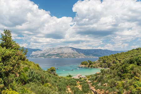 Picturesque sandy beach of Lovrecina on the northern coast of Brac island in Croatia.の写真素材