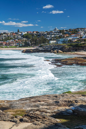 Picturesque sandy beaches of Tamarama and Bronte in Sydney, Australia. Due to high waves they are...