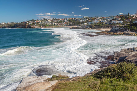 Picturesque sandy beaches of Tamarama and Bronte in Sydney, Australia. Due to high waves they are perfect place for surfing.のeditorial素材