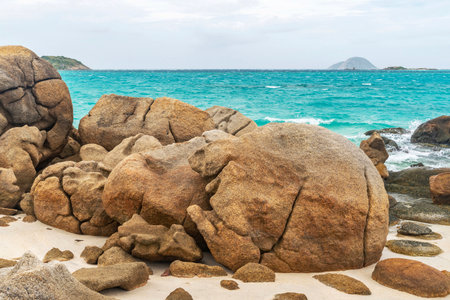 Picturesque tropical sandy Mangrove Beach with turquoise water on Blue Lagoon bay, Lizard Island, Australia. It is situated on Great Barrier Reef in north-east part of Queenslandの写真素材