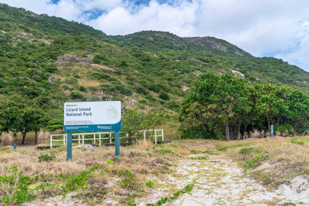 Sign information of Lizard Island National Park. Lizard Island is located on Great Barrier Reef in north-east part of Queensland, Australiaのeditorial素材