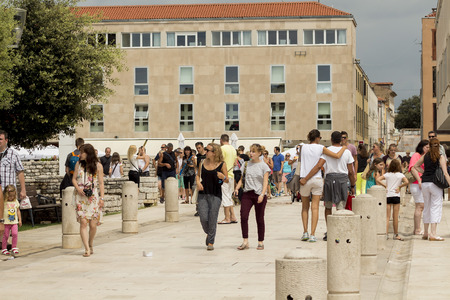 ZADAR, CROATIA - AUGUST 17, 2015: Street view near st. Donatus church. Zadar is seat of Roman Catholic Archdiocese of Zadar and historical center of Dalmatia.のeditorial素材
