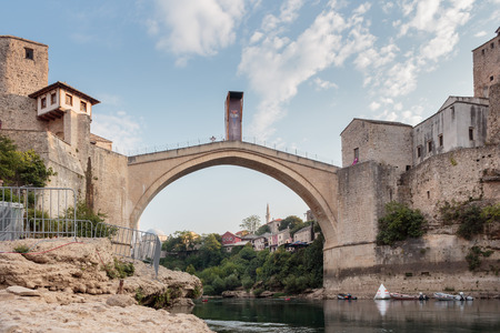 MOSTAR, BOSNIA AND HERZEGOVINA - AUGUST 15, 2015:  Old bridge in Mostar.The bridge is included to the UNESCO heritageのeditorial素材