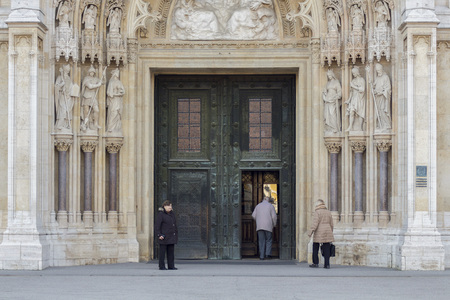 ZAGREB, CROATIA - DECEMBER 13, 2014: Entrance of Cathedral dedicated to Assumption of Mary and kings Saint Stephen and Ladislaus in Zagreb, Croatia. The building is 46 m wide and 108 m high.のeditorial素材