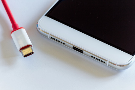 New fast USB Type-C port on mobile phone and cable