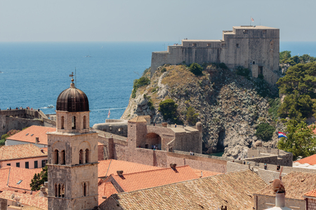 Summer scene of the Dubrovnik Old Town and fort Lovrijenac seen from the wall tourのeditorial素材
