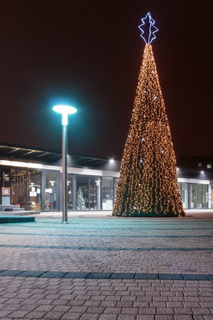 ZAGREB, CROATIA - DECEMBER 5, 2015: Advent in Zagreb, Christmas tree illuminated with many light bulbs on Kaptol in Zagreb, Croatiaのeditorial素材