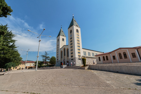 MEDUGORJE, BOSNIA AND HERZEGOVINA - JULY 12, 2016: The parish church of St. James, the shrine of Our Lady of Medugorjeのeditorial素材