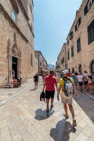 DUBROVNIK, CROATIA - JULY 13, 2016: Summer scene of the main street (Stradun or Placa), with locals and tourists, in Dubrovnik, Croatia (New Star Wars shooting location)のeditorial素材