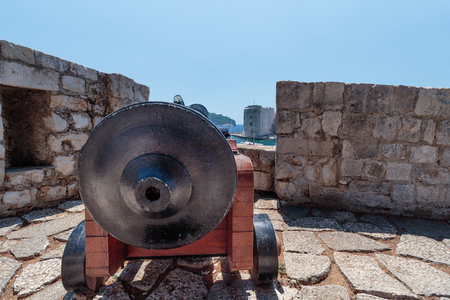 Old Cannon used as defense system of Old Port of Dubrovnikの写真素材