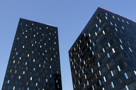 ZAGREB, CROATIA - MARCH 07, 2015: New metal and black glass business buildings in downtown of Zagrebのeditorial素材