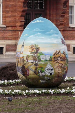 ZAGREB, CROATIA - MARCH 21, 2015: Large Easter eggs decorated by Croatian naive artists. Naive art is a art that is often characterized by a childlike simplicity in its subject matter and technique.のeditorial素材