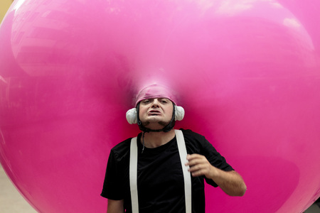 ZAGREB, CROATIA - JUNE 6, 2015: Performer Otto il Bassotto clown from Italy with balloon on his...