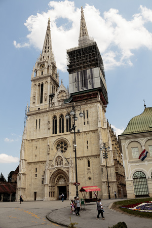 ZAGREB, CROATIA - JUNE 6, 2015: Zagreb cathedral with locals and touristのeditorial素材
