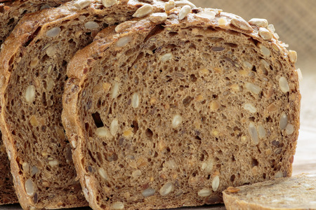Rye bread with sunflower seeds close up