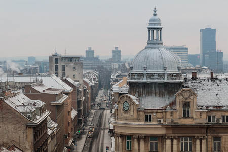 ZAGREB, CROATIA - JANUARY 08, 2017: Roofs of Croatian capital Zagreb covered with snowのeditorial素材