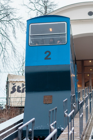 ZAGREB, CROATIA - JANUARY 08, 2017: The Zagreb funicular (Uspinjaca) is one of many tourist...
