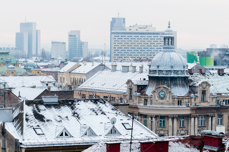 ZAGREB, CROATIA - JANUARY 08, 2017: Roofs of Croatian capital Zagreb covered with snowのeditorial素材