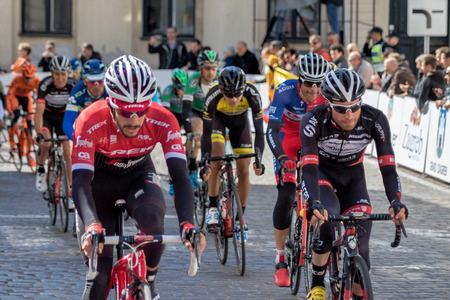 ZAGREB, CROATIA - APRIL 23, 2017: Bicycle race Tour of Croatia 2017. Cyclists driving the last stage in city of Zagrebのeditorial素材