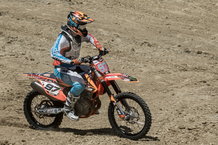 ZAGREB, CROATIA - JULY 02, 2017: Croatian Motocross championship. Motocross racer on KTM motorcycle...