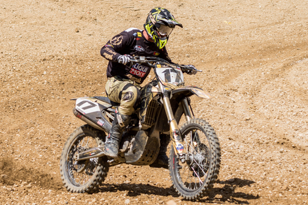 ZAGREB, CROATIA - JULY 02, 2017: Croatian Motocross championship. Motocross racer racing on the off-road circuitのeditorial素材
