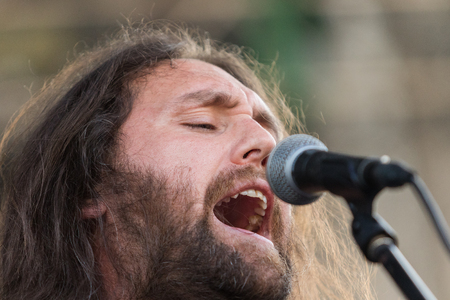 ZAGREB, CROATIA - JUNE 27, 2017: Zagreb Rockfest. Hard Time band bass guitar player Majkl Jagunicのeditorial素材